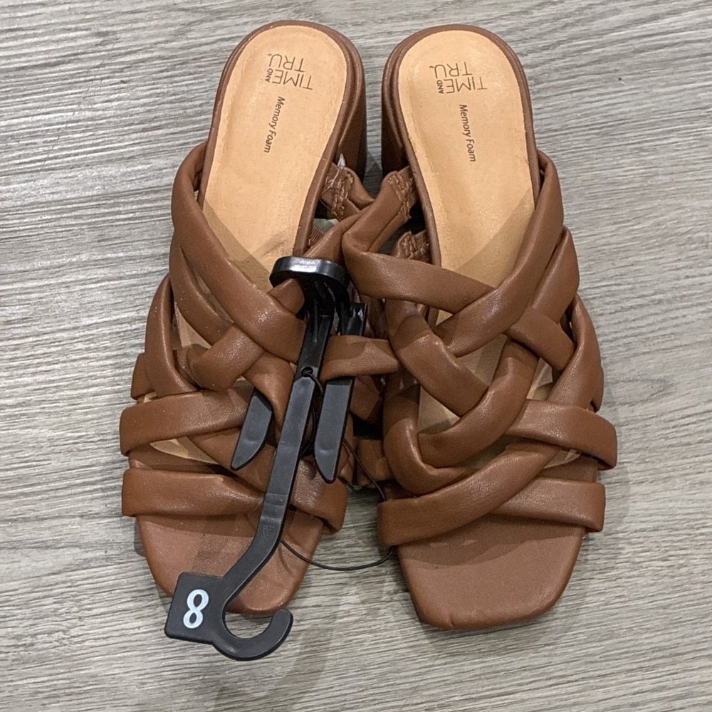 Women's Time And True Brown  Memory Foam Heel Sandals Size 8